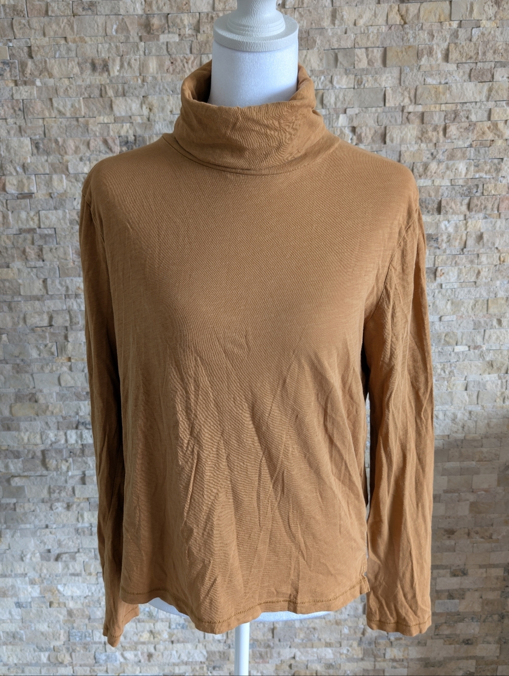 Madewell Whisper Cotton Turtleneck Long Sleeve Top 100% Cotton Camel Toffee Sz M
